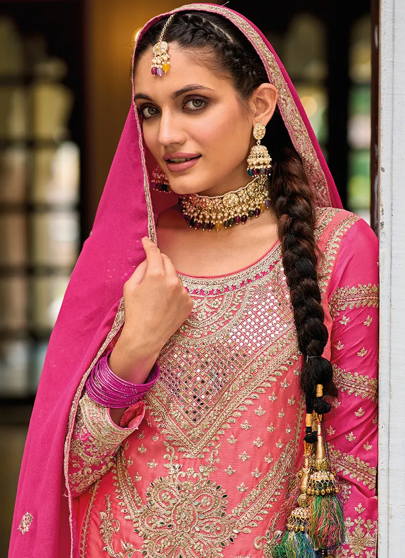 Pink Multi Embroidery Traditional Palazzo Suit