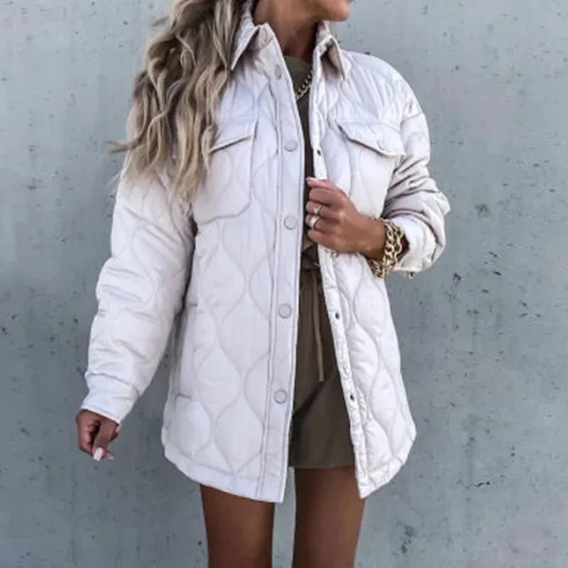 Pocket Casual Cotton Coats Woman Jackets 2024 New Loose Buttoned Thick Parkas Coat