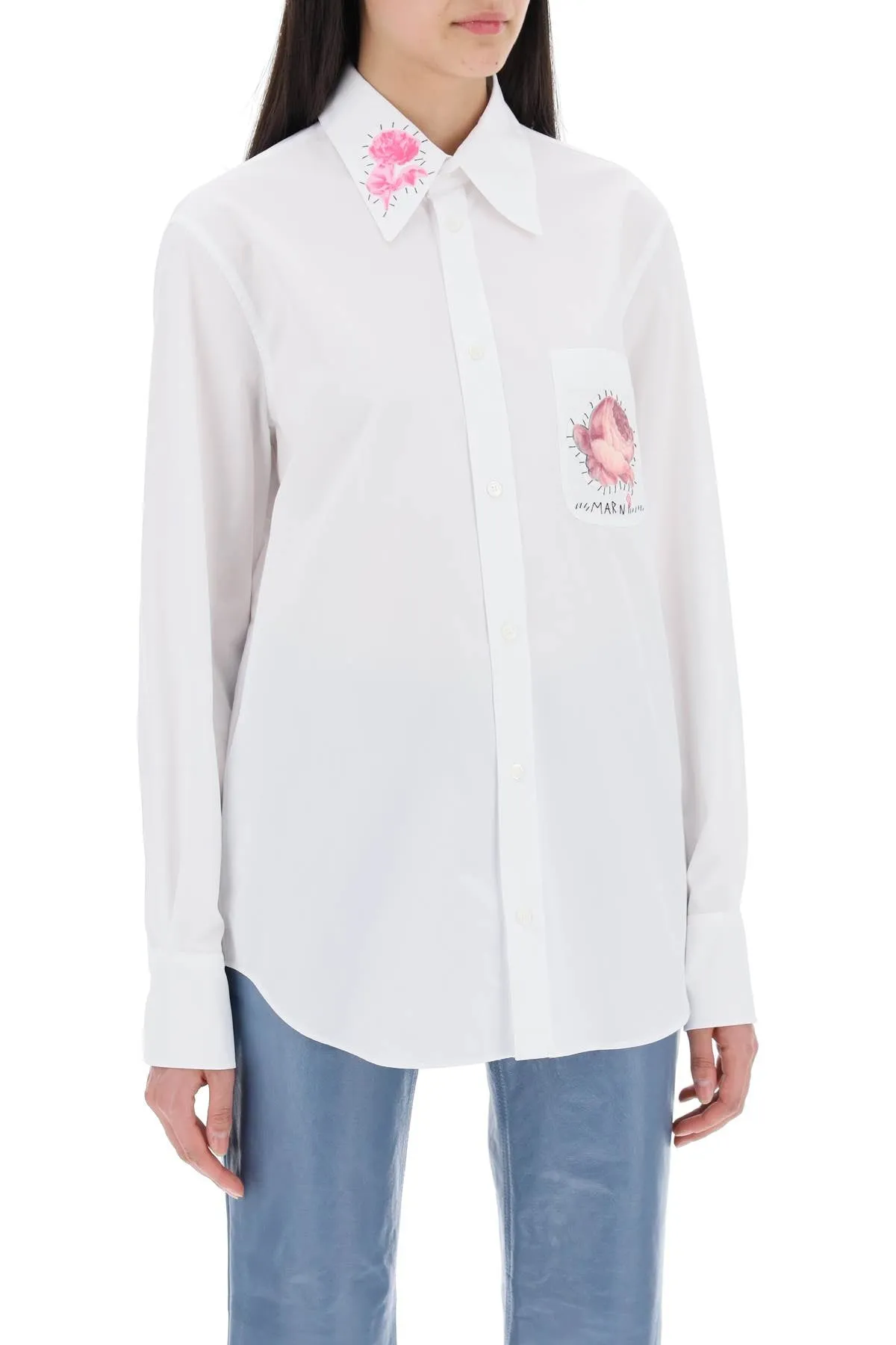 "shirt with flower print patch and embroidered logo CAMA0103SXTCY67 LILY WHITE