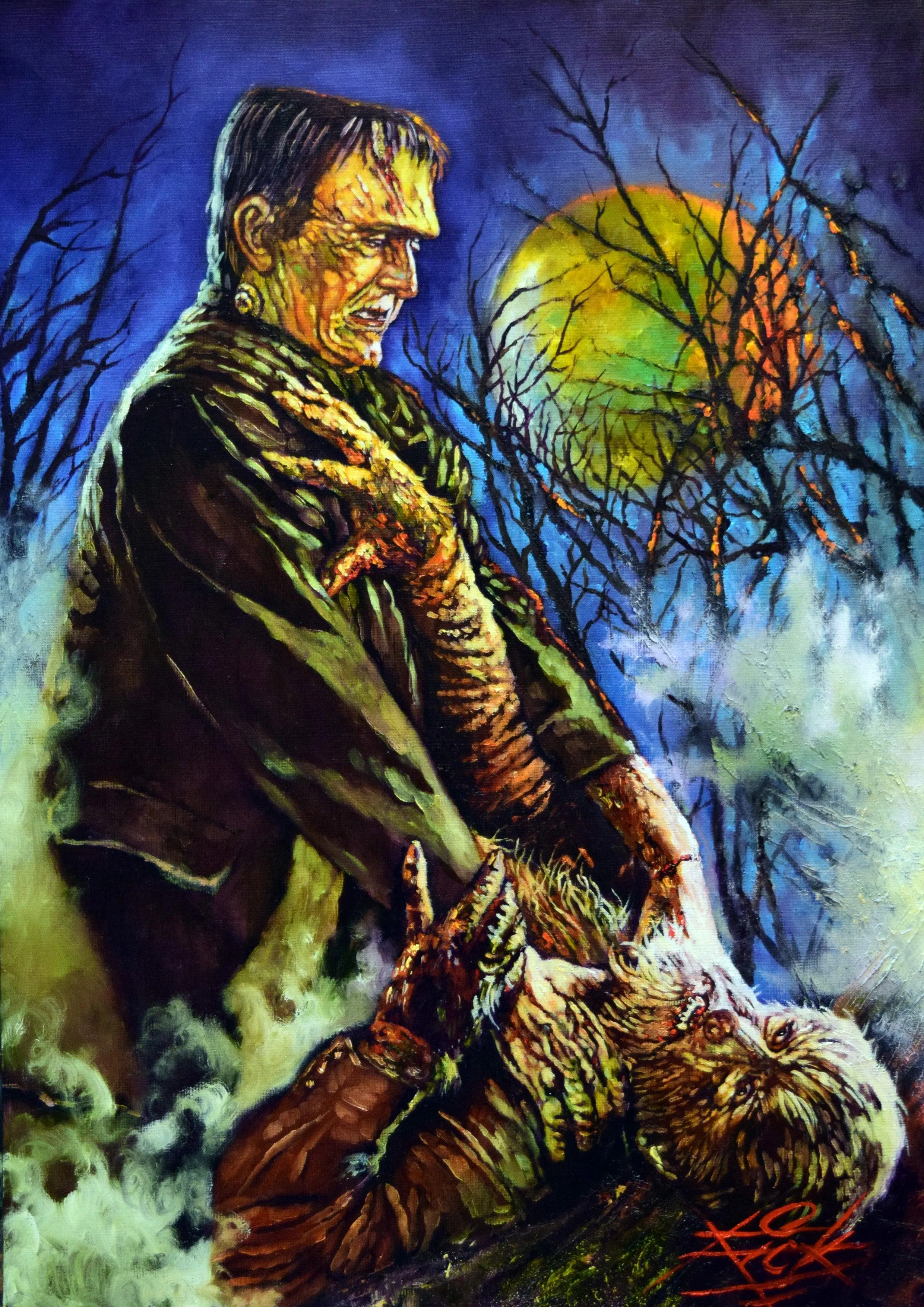 Rick Melton - Frankenstein meets the Wolfman - Classic Horror - Art Print