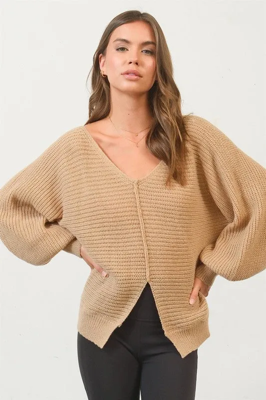 SPLIT FRONT SWEATER