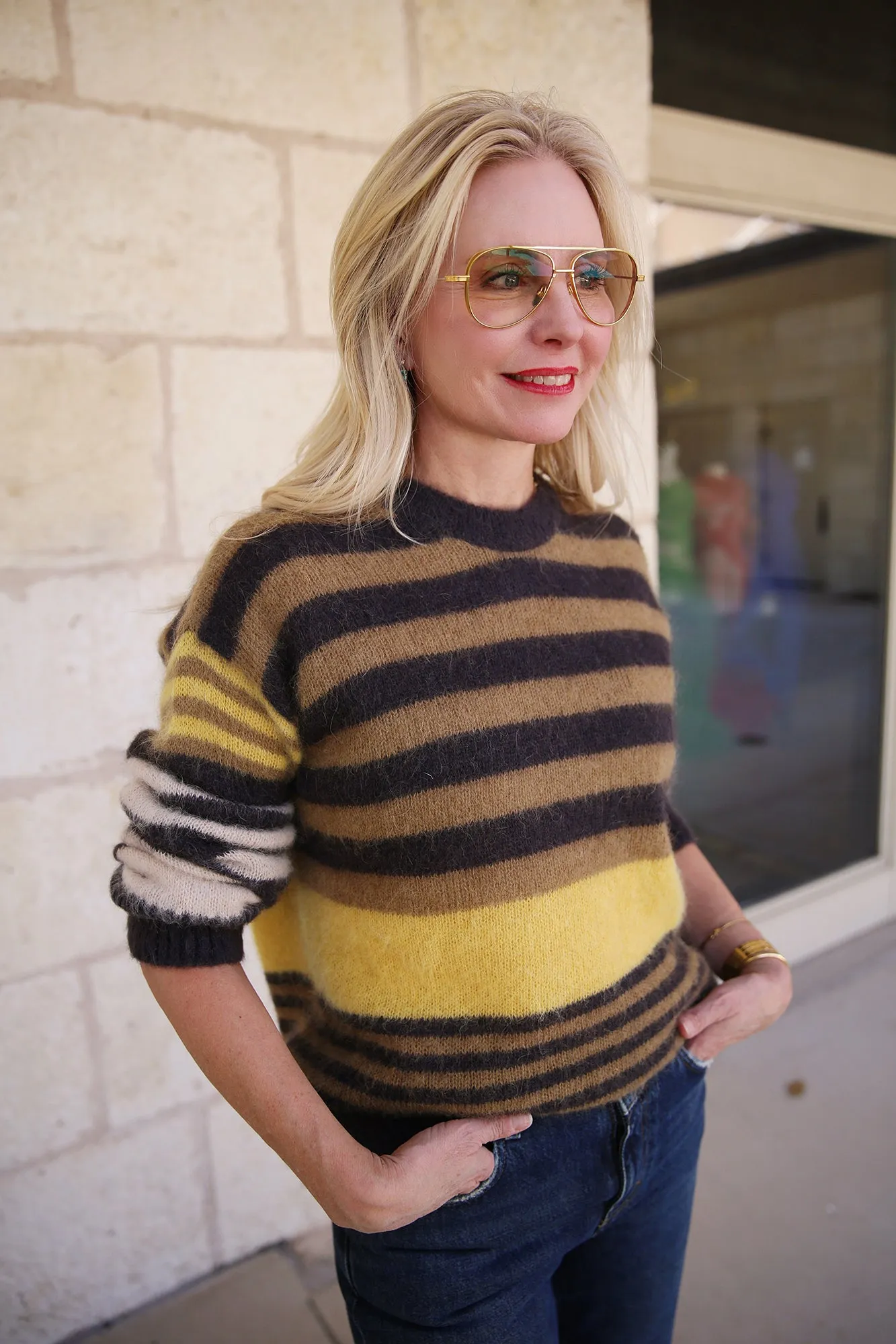 Striped Crewneck Mohair Mix Jumper Multi Color