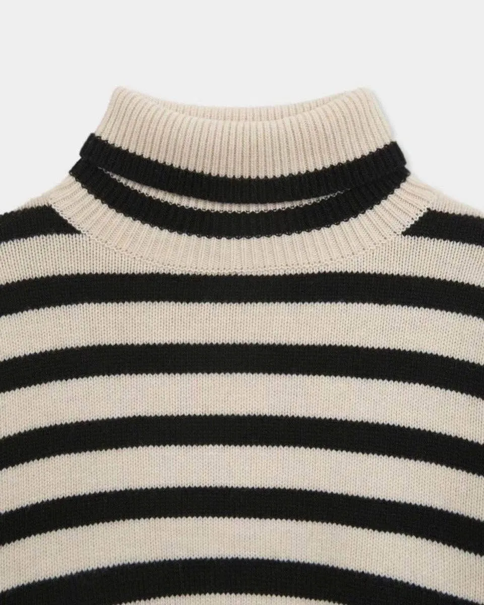 STRIPED WOOL CASHMERE TURTLENECK IVORY