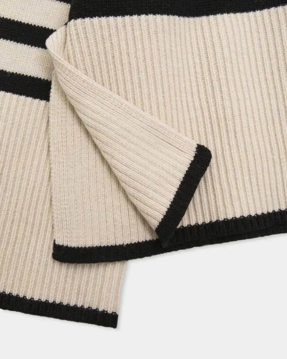 STRIPED WOOL CASHMERE TURTLENECK IVORY