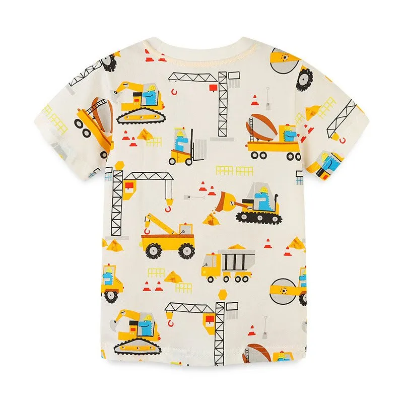 Toddler/Kid Boy's Allover Vehicle Print Short Sleeve T-shirt