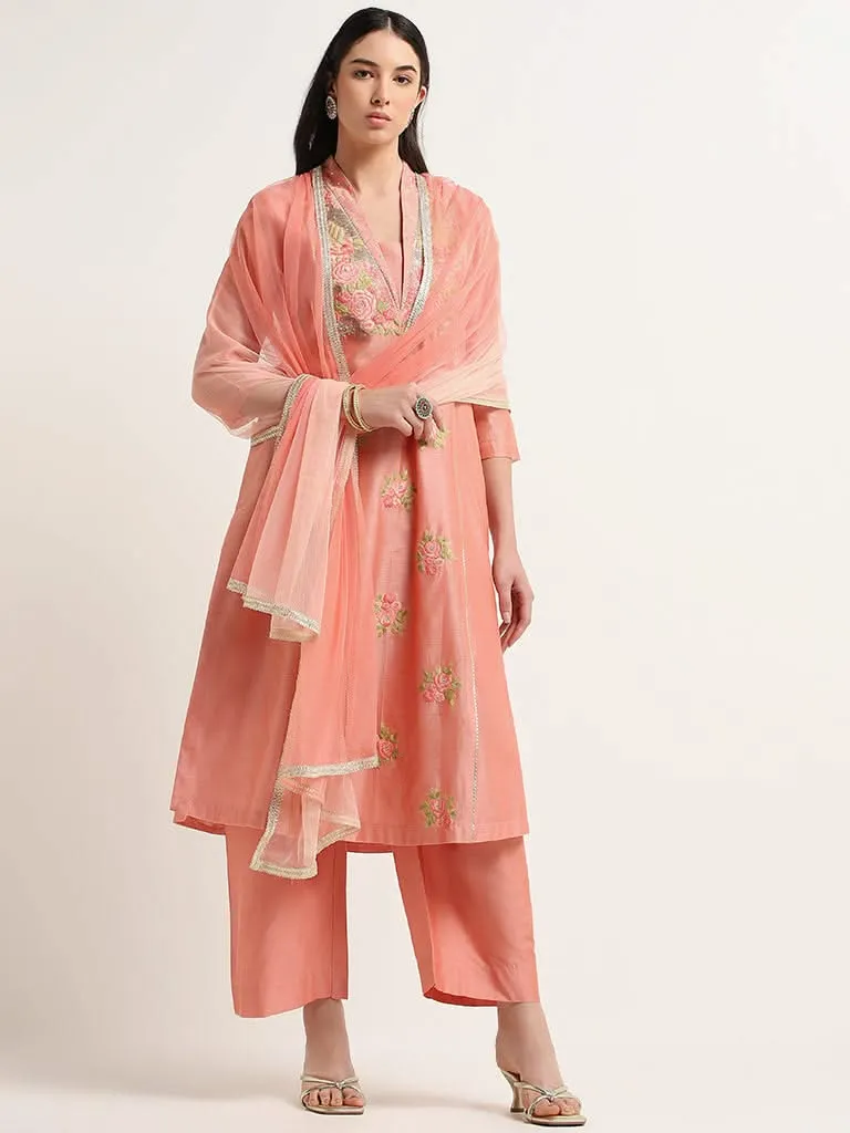 Vark Light Pink Embroidered Kurta Set