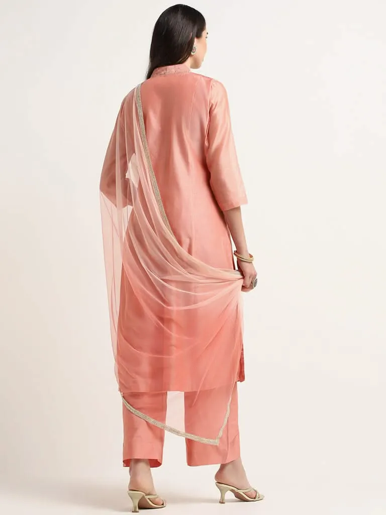 Vark Light Pink Embroidered Kurta Set