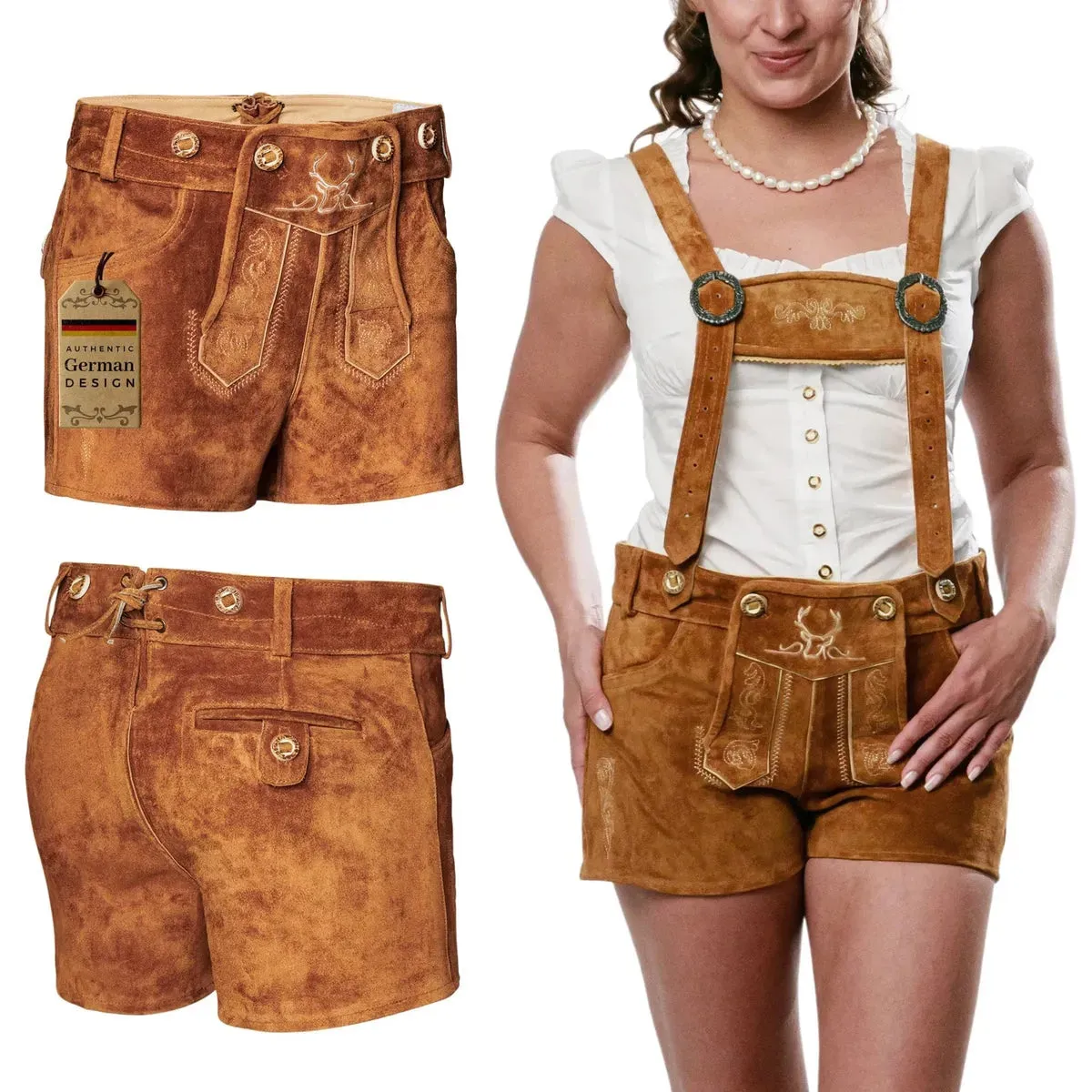 Women Lederhosen Hot Pants Light Brown