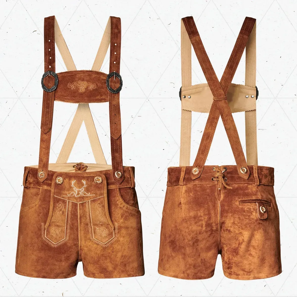 Women Lederhosen Hot Pants Light Brown