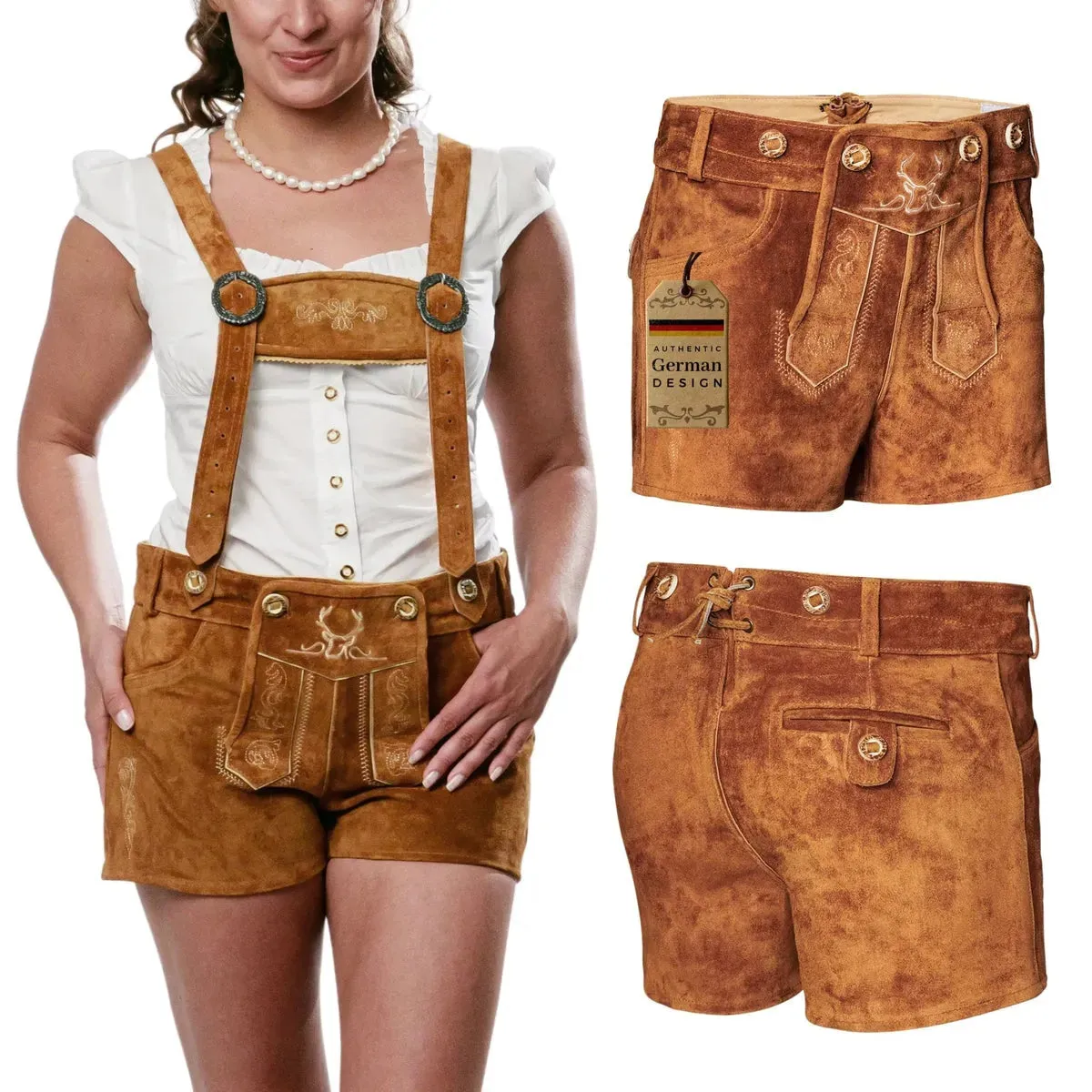 Women Lederhosen Hot Pants Light Brown