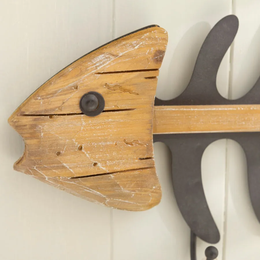 Wood & Metal Nautical Fish Bone Wall Hooks