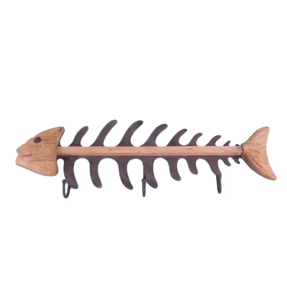 Wood & Metal Nautical Fish Bone Wall Hooks