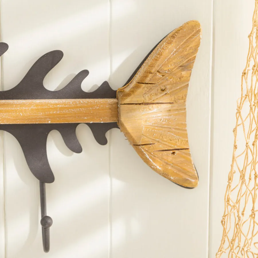 Wood & Metal Nautical Fish Bone Wall Hooks