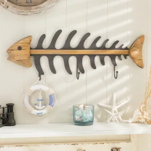 Wood & Metal Nautical Fish Bone Wall Hooks